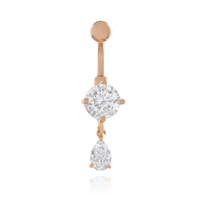 Tear Drop Belly Button Ring, Dangle Pear Shape Diamond (2.75ct) Belly, 14g Threaded. Cushionblue