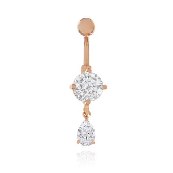 Tear Drop Belly Button Ring, Dangle Pear Shape Diamond (2.75ct) Belly, 14g Threaded. Cushionblue