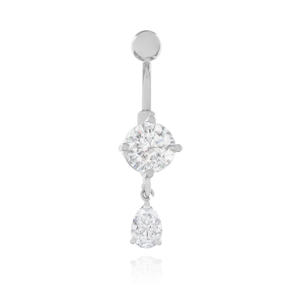 Tear Drop Belly Button Ring, Dangle Pear Shape Diamond (2.75ct) Belly, 14g Threaded. Cushionblue
