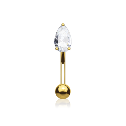14K Solid Gold Rook Piercing, Prong set Tear Drop Piercing,  Pear Diamond (0.25ct) Earring. Cushionblue