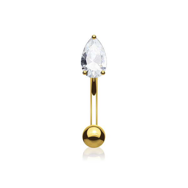 14K Solid Gold Rook Piercing, Prong set Tear Drop Piercing,  Pear Diamond (0.25ct) Earring. Cushionblue
