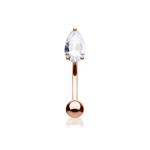 14K Solid Gold Rook Piercing, Prong set Tear Drop Piercing,  Pear Diamond (0.25ct) Earring. Cushionblue