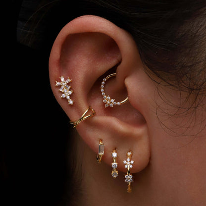 Flower Clicker Septum Daith Ring, Hinged Clicker Rook Ring 16g, Genuine Diamond Helix Flower Nose Hoop. Cushionblue