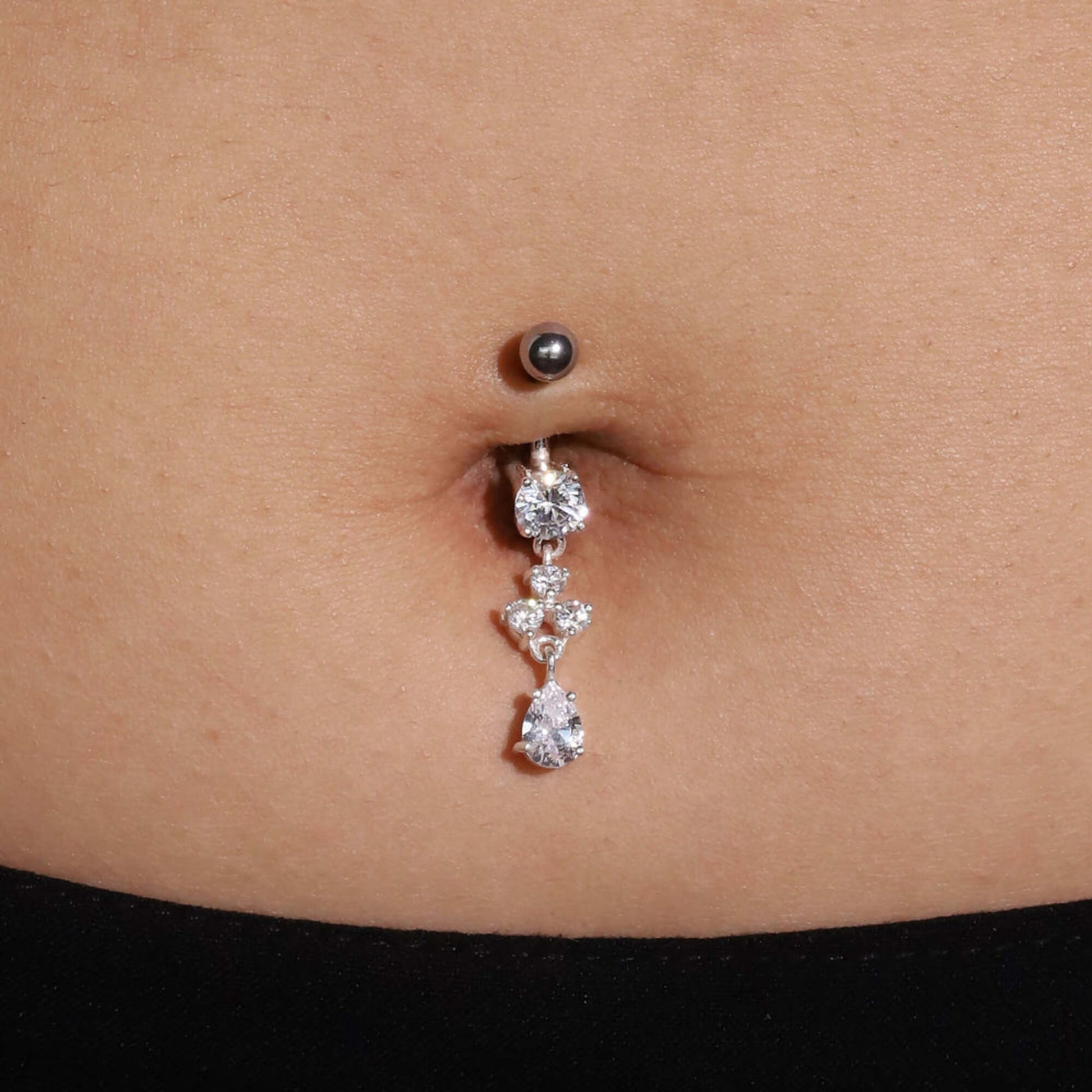 14K Gold Dangle Navel Piercing Cushionblue