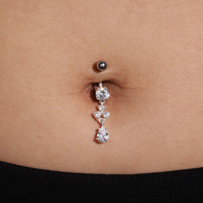 14K Gold Dangle Navel Piercing Cushionblue