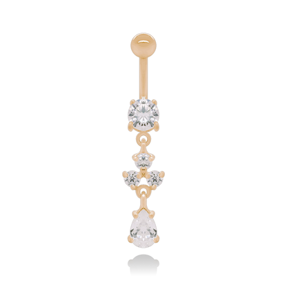 14K Gold Dangle Navel Piercing Cushionblue