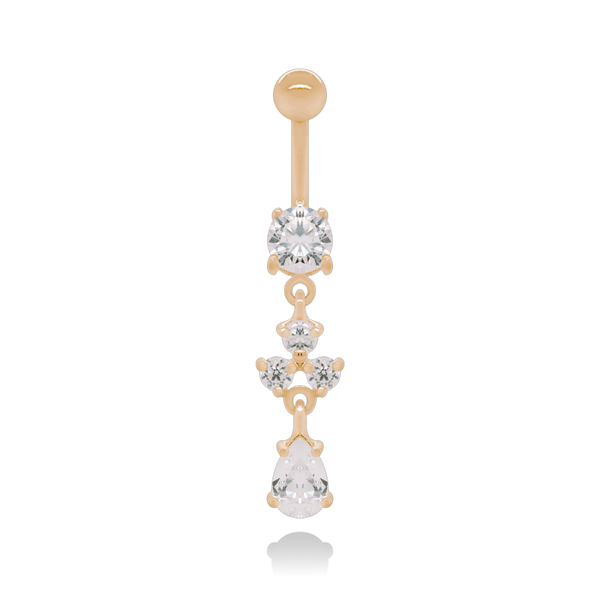 14K Gold Dangle Navel Piercing Cushionblue