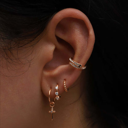 14K White Gold  Conch Snake Hoop, Snake Design Diamond Clicker Piercing Cartilage Hoop. Cushionblue
