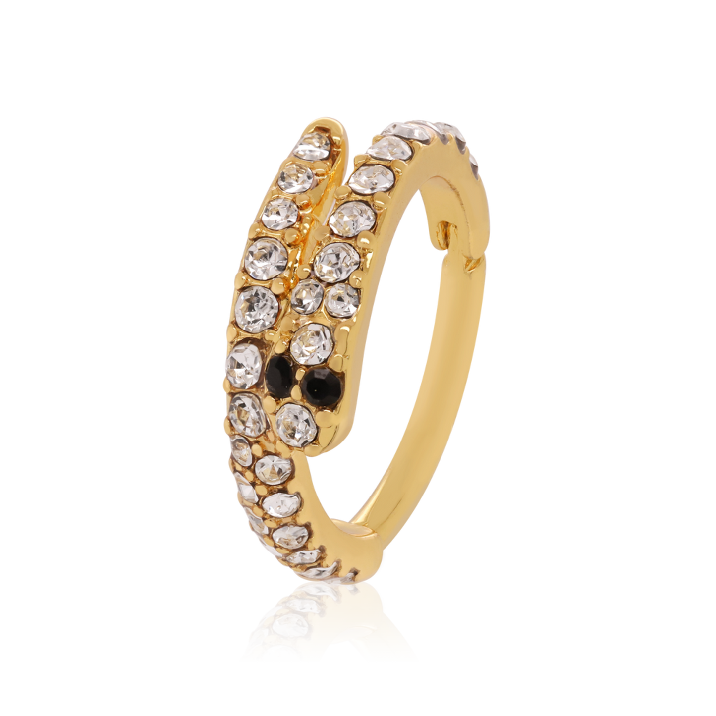 14K White Gold  Conch Snake Hoop, Snake Design Diamond Clicker Piercing Cartilage Hoop. Cushionblue
