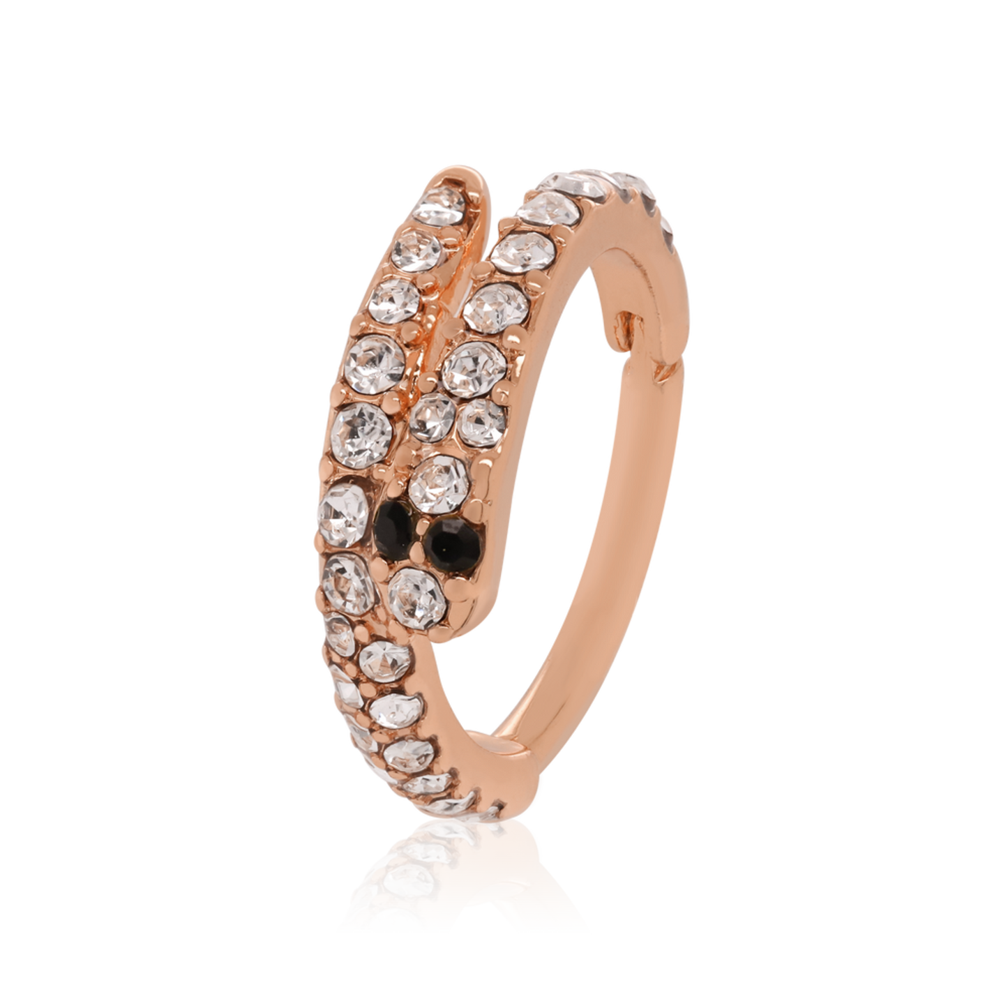 14K White Gold  Conch Snake Hoop, Snake Design Diamond Clicker Piercing Cartilage Hoop. Cushionblue