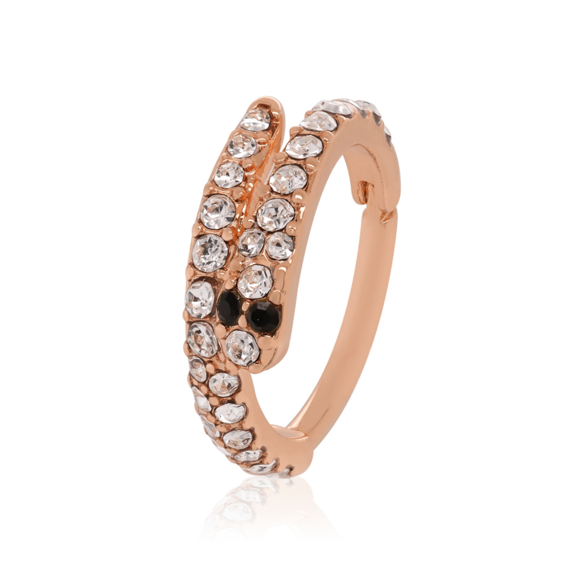 14K White Gold  Conch Snake Hoop, Snake Design Diamond Clicker Piercing Cartilage Hoop. Cushionblue