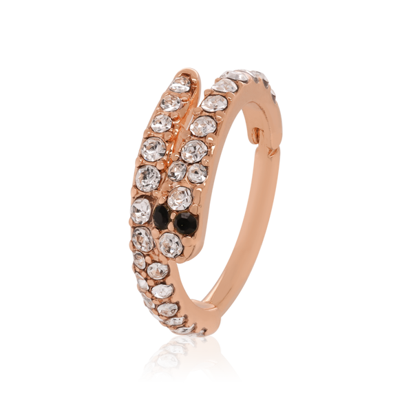 14K White Gold  Conch Snake Hoop, Snake Design Diamond Clicker Piercing Cartilage Hoop. Cushionblue