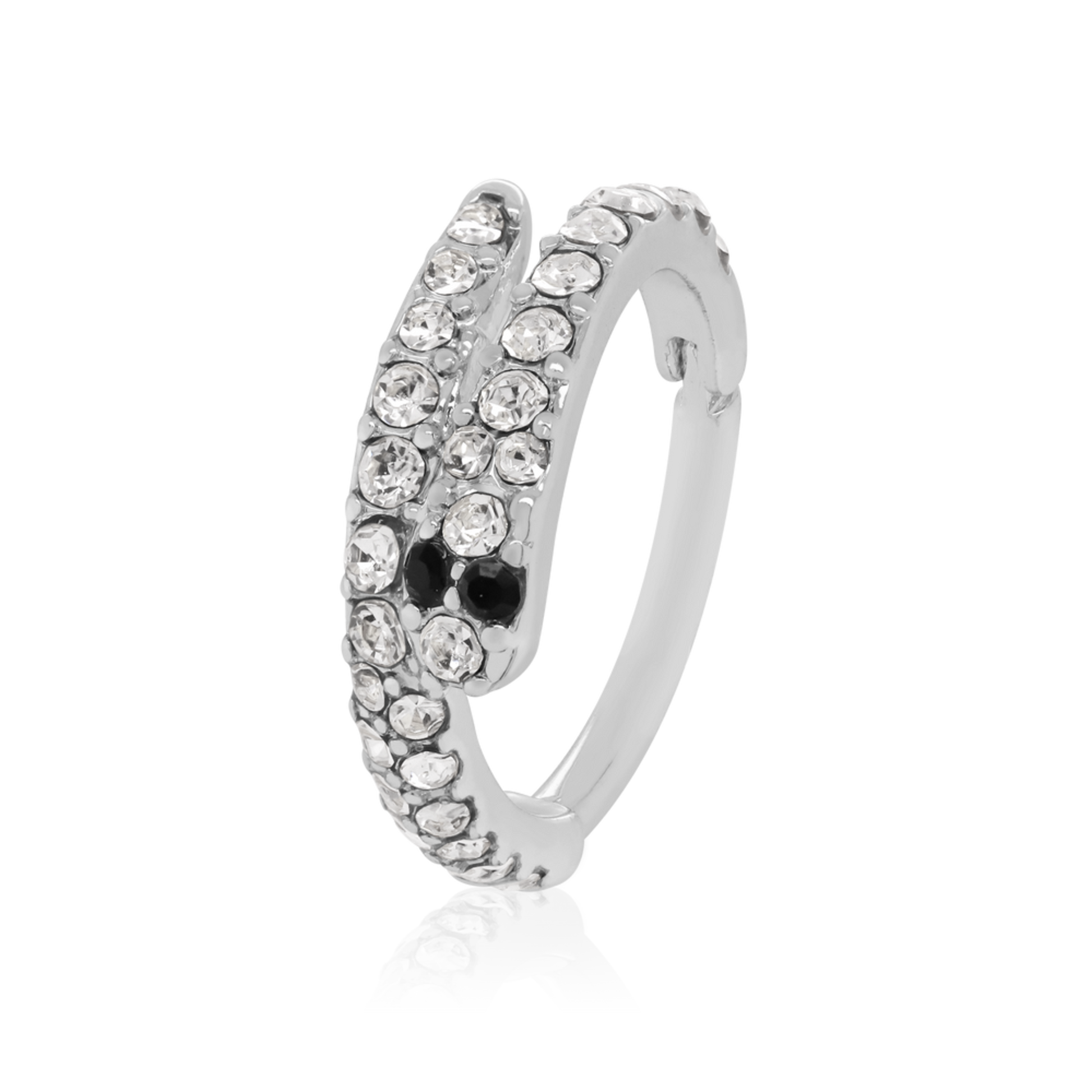 14K White Gold  Conch Snake Hoop, Snake Design Diamond Clicker Piercing Cartilage Hoop. Cushionblue
