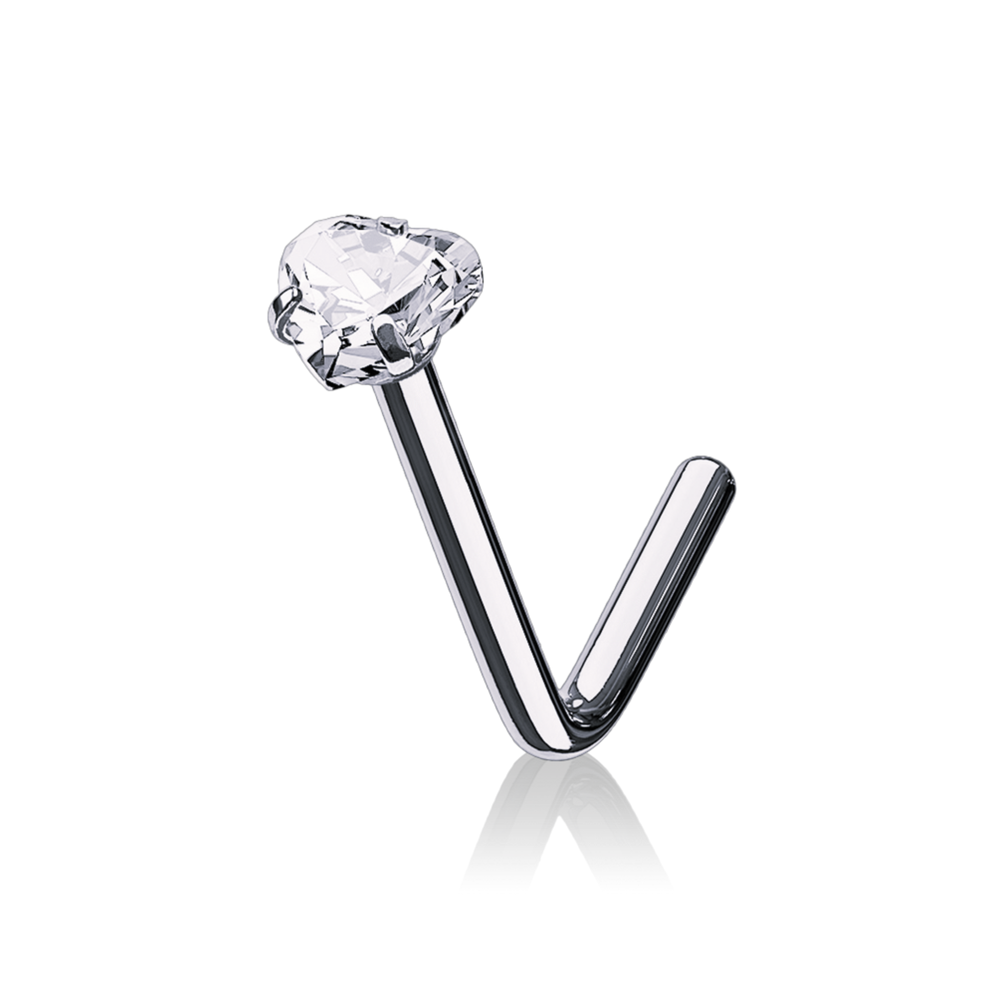 14K Solid Gold Lust Heart Nose Stud/L Shape Nose Heart Ring (0.18ct) Nose Stud Piercing. Cushionblue