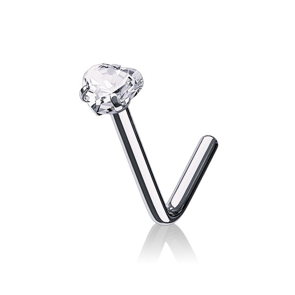 14K Solid Gold Lust Heart Nose Stud/L Shape Nose Heart Ring (0.18ct) Nose Stud Piercing. Cushionblue