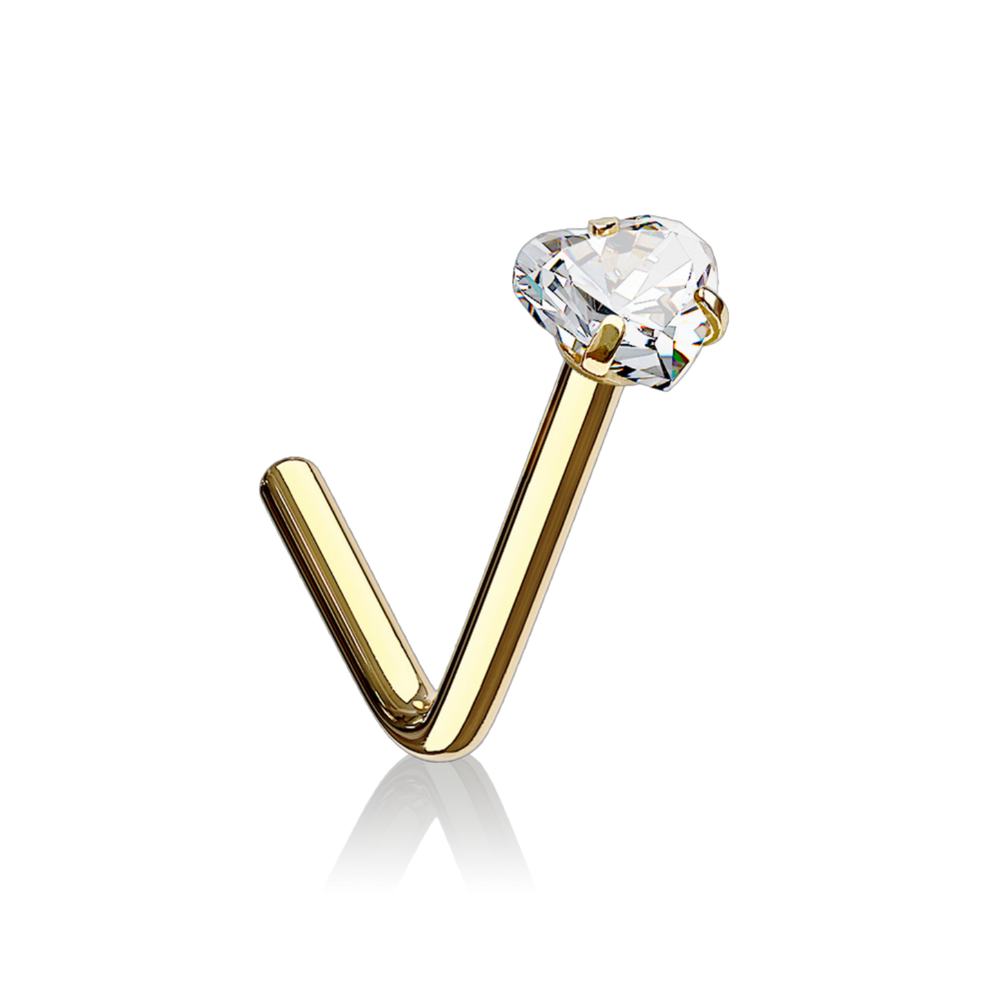 14K Solid Gold Lust Heart Nose Stud/L Shape Nose Heart Ring (0.18ct) Nose Stud Piercing. Cushionblue