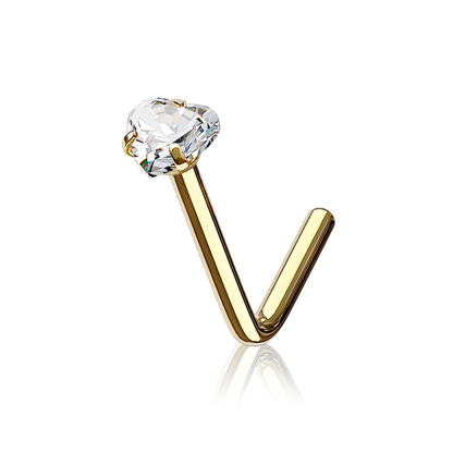 14K Solid Gold Lust Heart Nose Stud/L Shape Nose Heart Ring (0.18ct) Nose Stud Piercing. Cushionblue