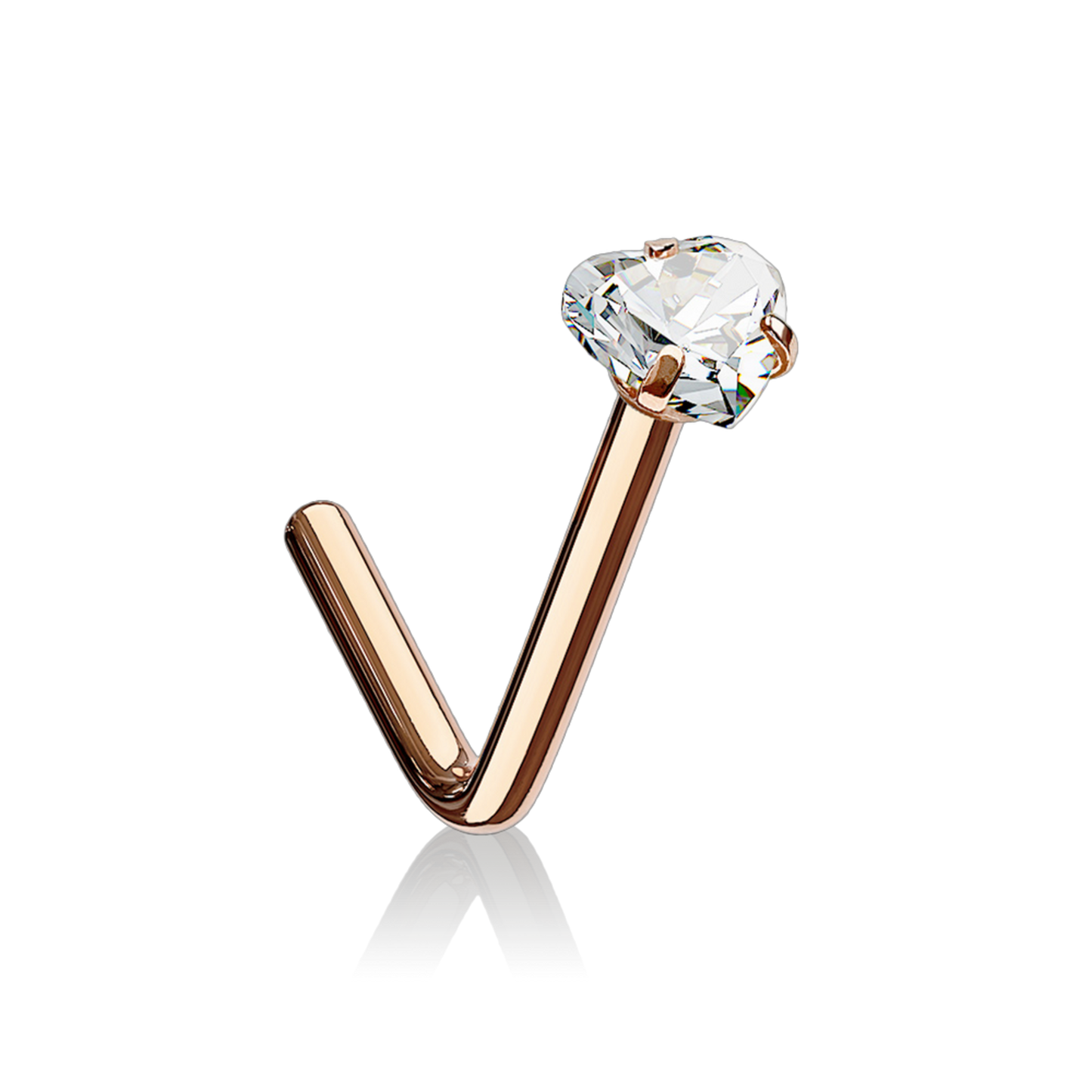 14K Solid Gold Lust Heart Nose Stud/L Shape Nose Heart Ring (0.18ct) Nose Stud Piercing. Cushionblue