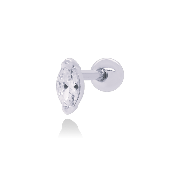 14k Gold Marquise Solitaire Piercing (0.10ct) Stud/Small Ear Piercing. Cushionblue