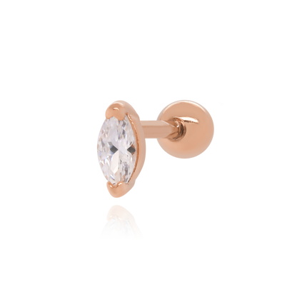 14k Gold Marquise Solitaire Piercing (0.10ct) Stud/Small Ear Piercing. Cushionblue
