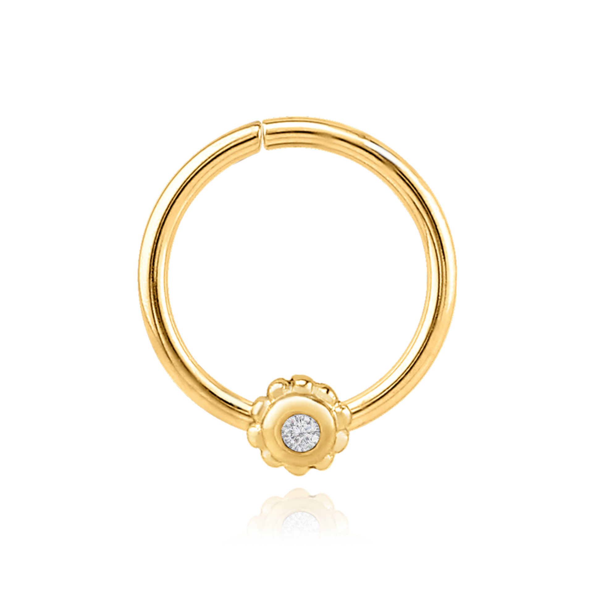 14K Solid Gold Flower Rook Radiant Hoop Cushionblue