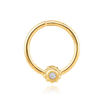 14K Solid Gold Flower Rook Radiant Hoop Cushionblue
