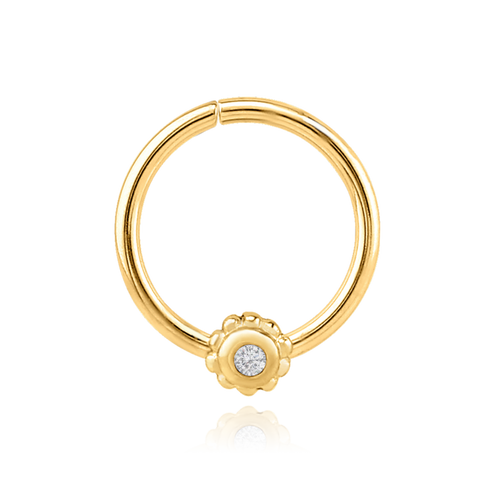14K Solid Gold Flower Rook Radiant Hoop Cushionblue