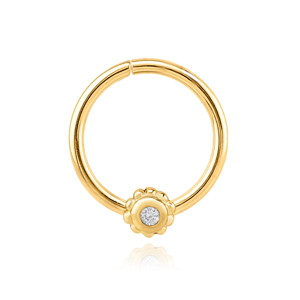 14K Solid Gold Flower Rook Radiant Hoop Cushionblue