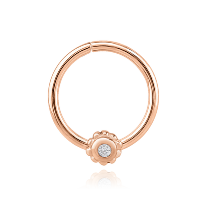 14K Solid Gold Flower Rook Radiant Hoop Cushionblue