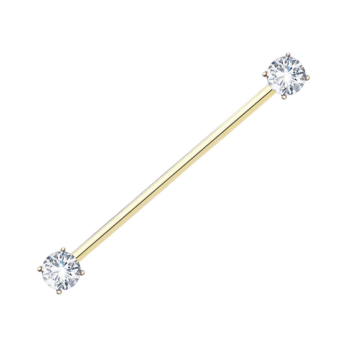 14K Gold Twin Diamond Industrial Barbell Cushionblue