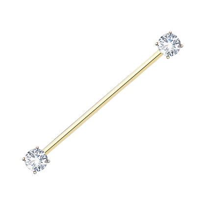 14K Gold Twin Diamond Industrial Barbell Cushionblue