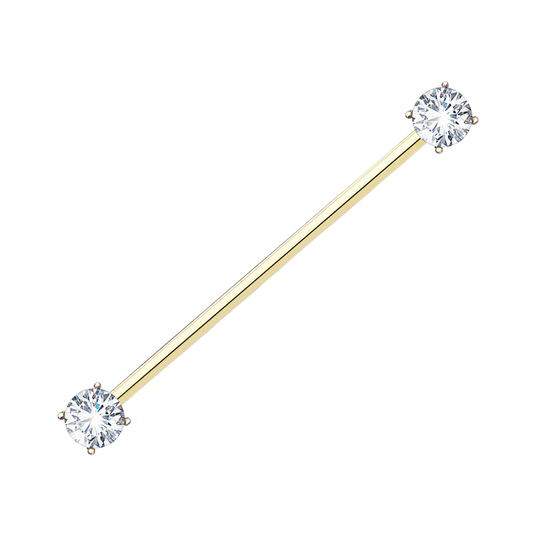 14K Gold Twin Diamond Industrial Barbell Cushionblue