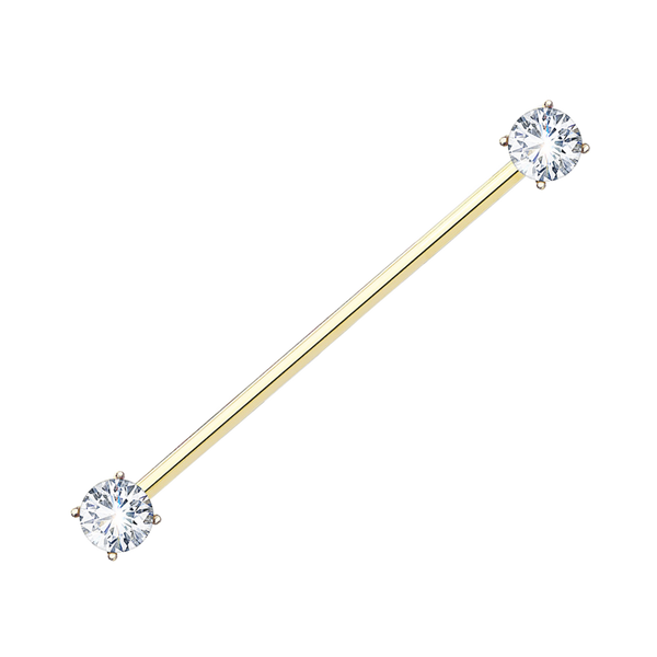 14K Gold Twin Diamond Industrial Barbell Cushionblue