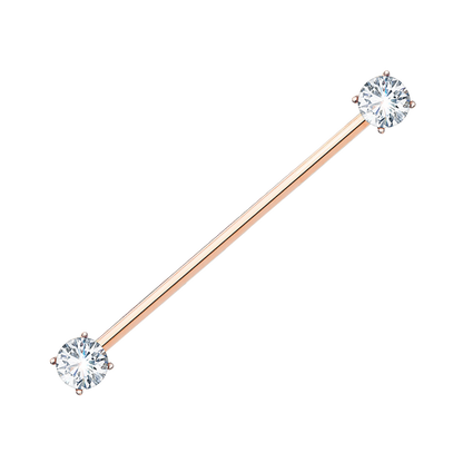 14K Gold Twin Diamond Industrial Barbell Cushionblue