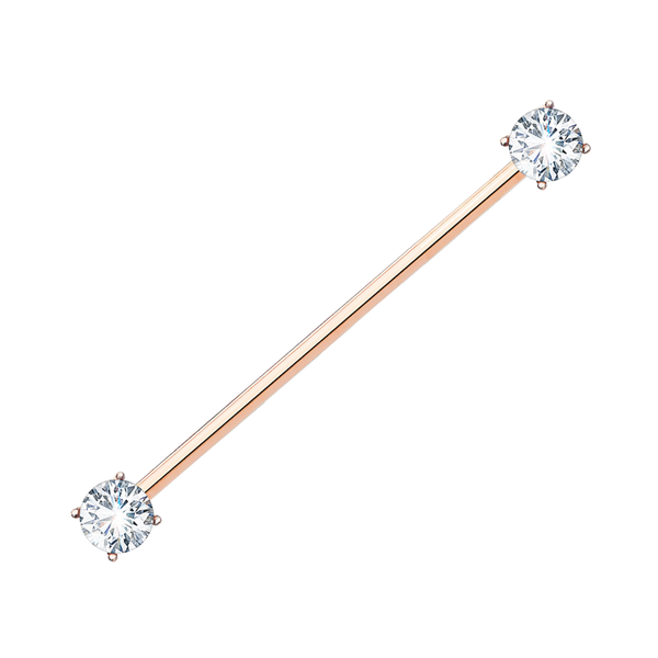 14K Gold Twin Diamond Industrial Barbell Cushionblue