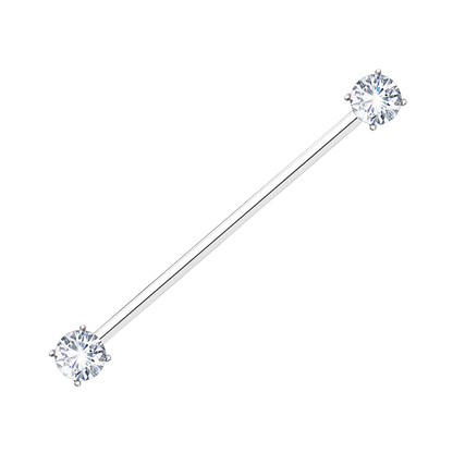 14K Gold Twin Diamond Industrial Barbell Cushionblue