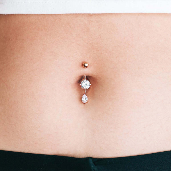 Dangle Pear Shape Diamond Belly Ring Cushionblue
