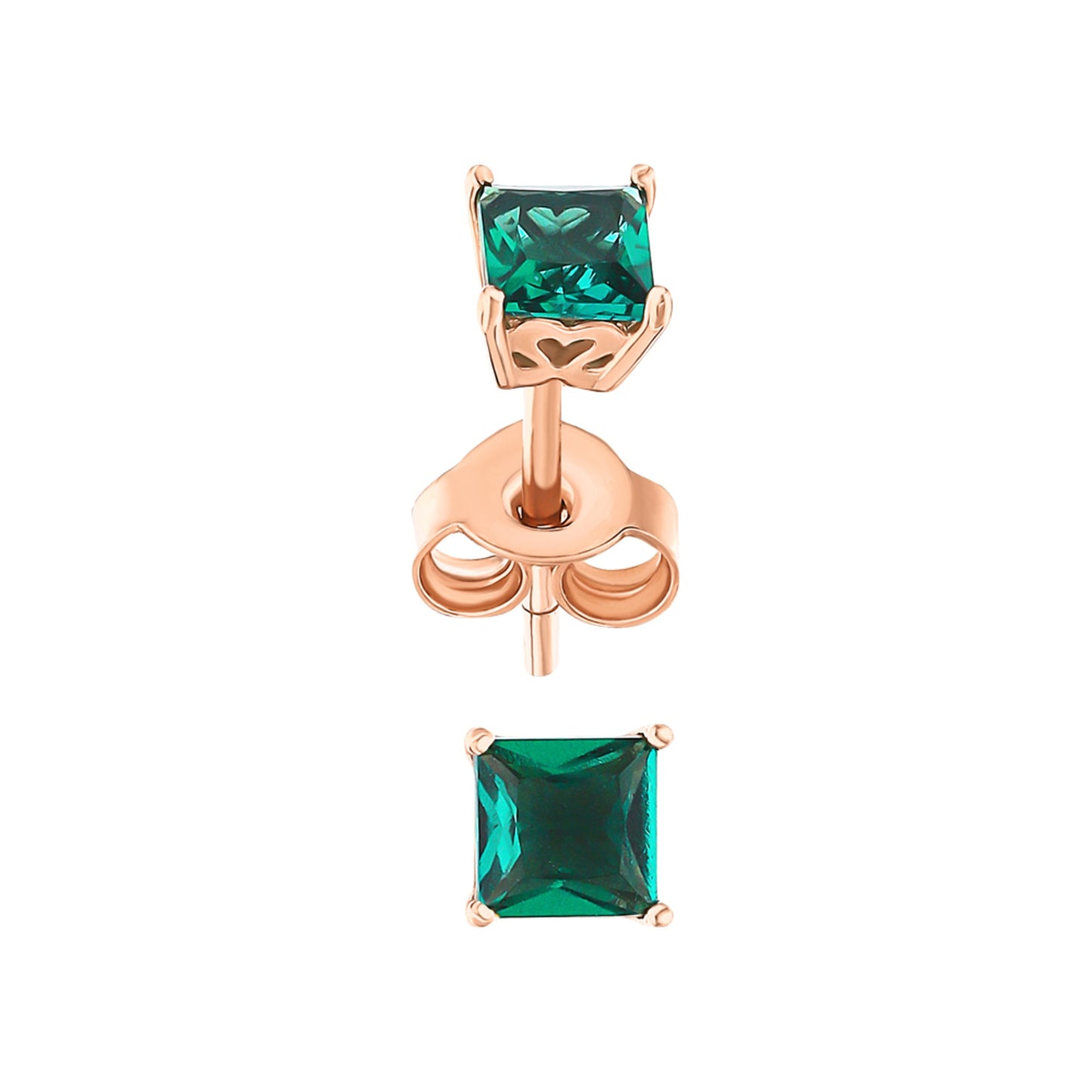 14K Solid Gold Emerald Square Cut Earrings. Cushionblue