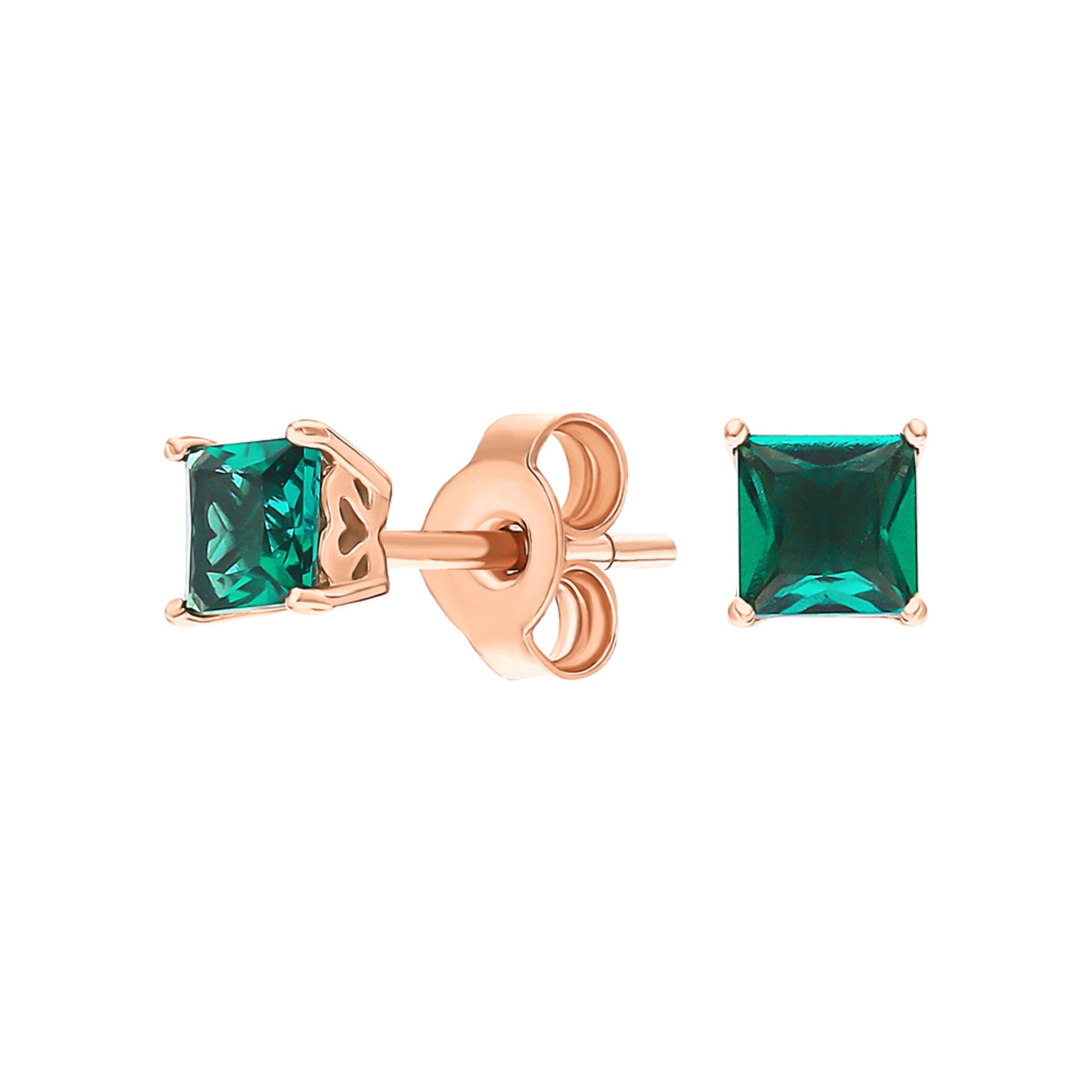 14K Solid Gold Emerald Square Cut Earrings. Cushionblue