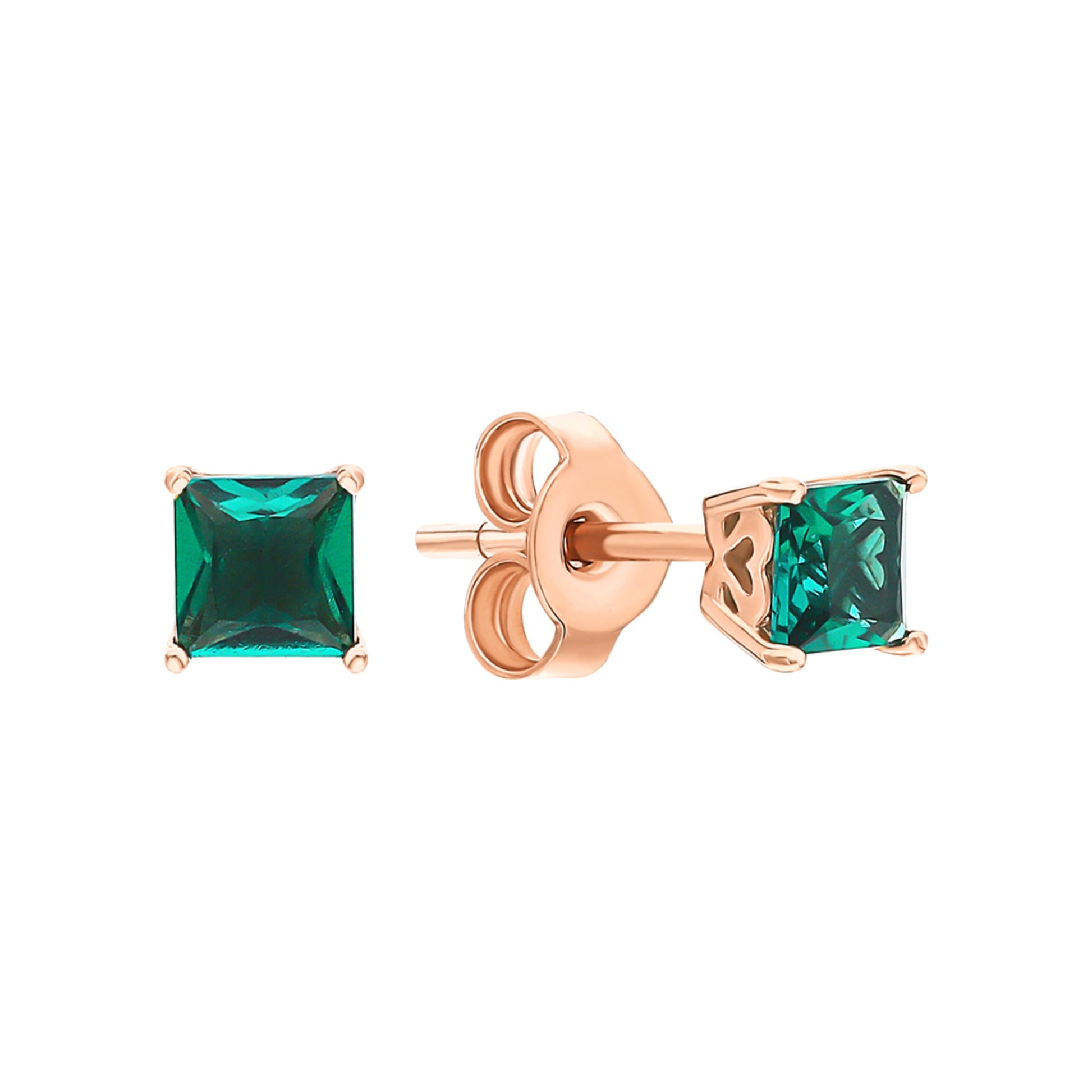 14K Solid Gold Emerald Square Cut Earrings. Cushionblue