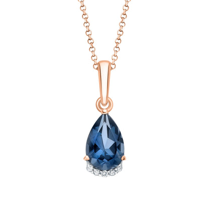 14K Gold Amethyst Teardrop Diamond Necklace,Pear Purple Amethyst Pendant. Cushionblue