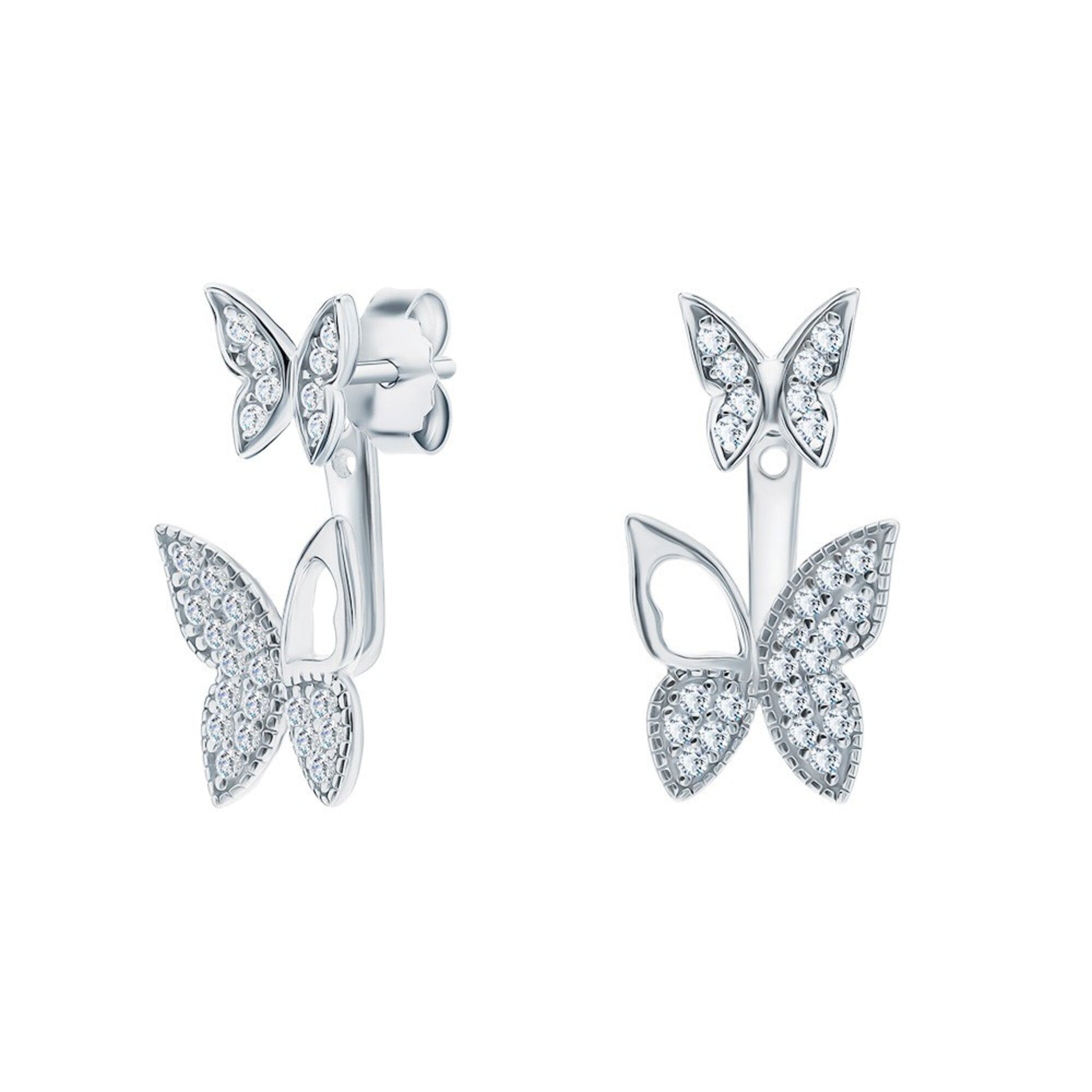 Butterfly Jacket Diamond Earrings, 14k Gold Butterfly Stud Earrings. Cushionblue