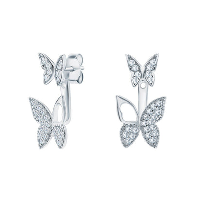 Butterfly Jacket Diamond Earrings, 14k Gold Butterfly Stud Earrings. Cushionblue