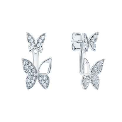 Butterfly Jacket Diamond Earrings, 14k Gold Butterfly Stud Earrings. Cushionblue