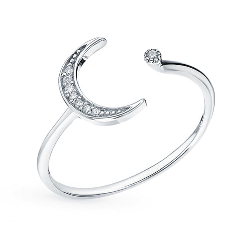 14k Gold Diamond Moon Ring Crescent Moon Diamond (0.08ct) Ring, Cuff Stacking Bend. Cushionblue