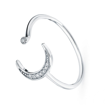 14k Gold Diamond Moon Ring Crescent Moon Diamond (0.08ct) Ring, Cuff Stacking Bend. Cushionblue