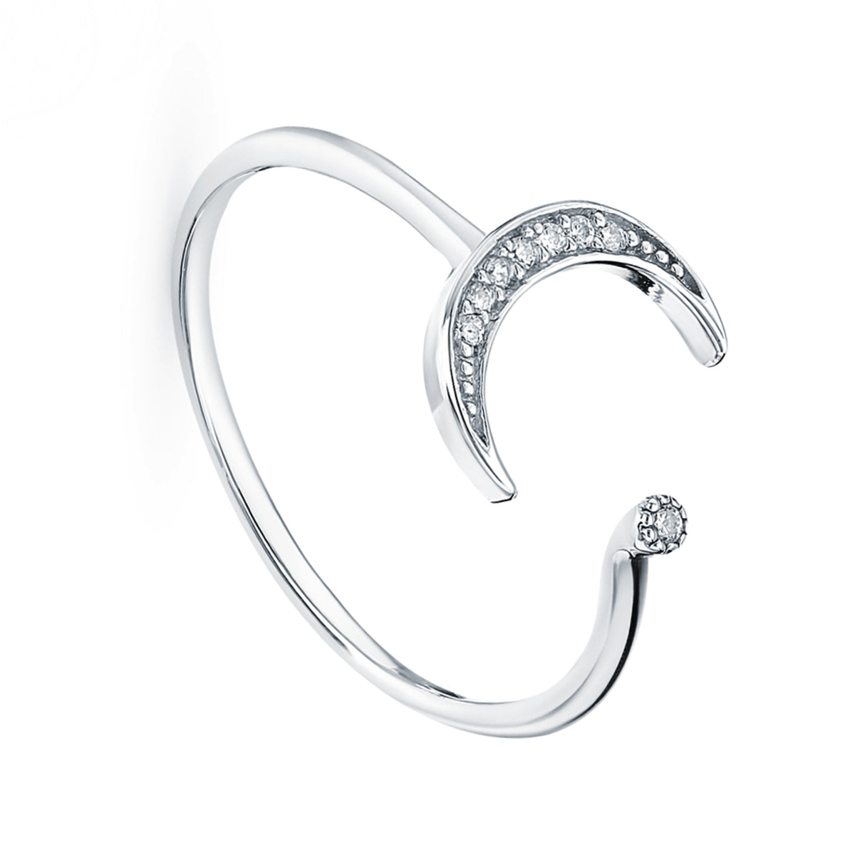 14k Gold Diamond Moon Ring Crescent Moon Diamond (0.08ct) Ring, Cuff Stacking Bend. Cushionblue