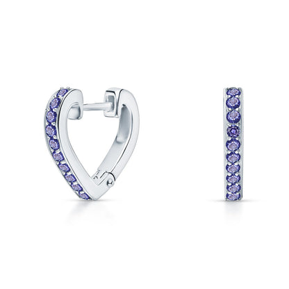 Tanzanite Heart Hoop Earrings | 14K Gold Huggie with Dangle Stone | Silver & Gold Mixed Metal Earrings | December Birthstone | Romantic Birthday Gift. Cushionblue