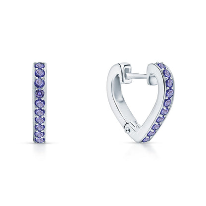 Tanzanite Heart Hoop Earrings | 14K Gold Huggie with Dangle Stone | Silver & Gold Mixed Metal Earrings | December Birthstone | Romantic Birthday Gift. Cushionblue