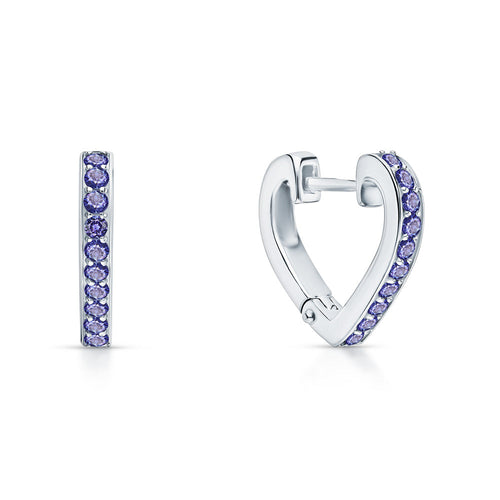 Tanzanite Heart Hoop Earrings | 14K Gold Huggie with Dangle Stone | Silver & Gold Mixed Metal Earrings | December Birthstone | Romantic Birthday Gift. Cushionblue